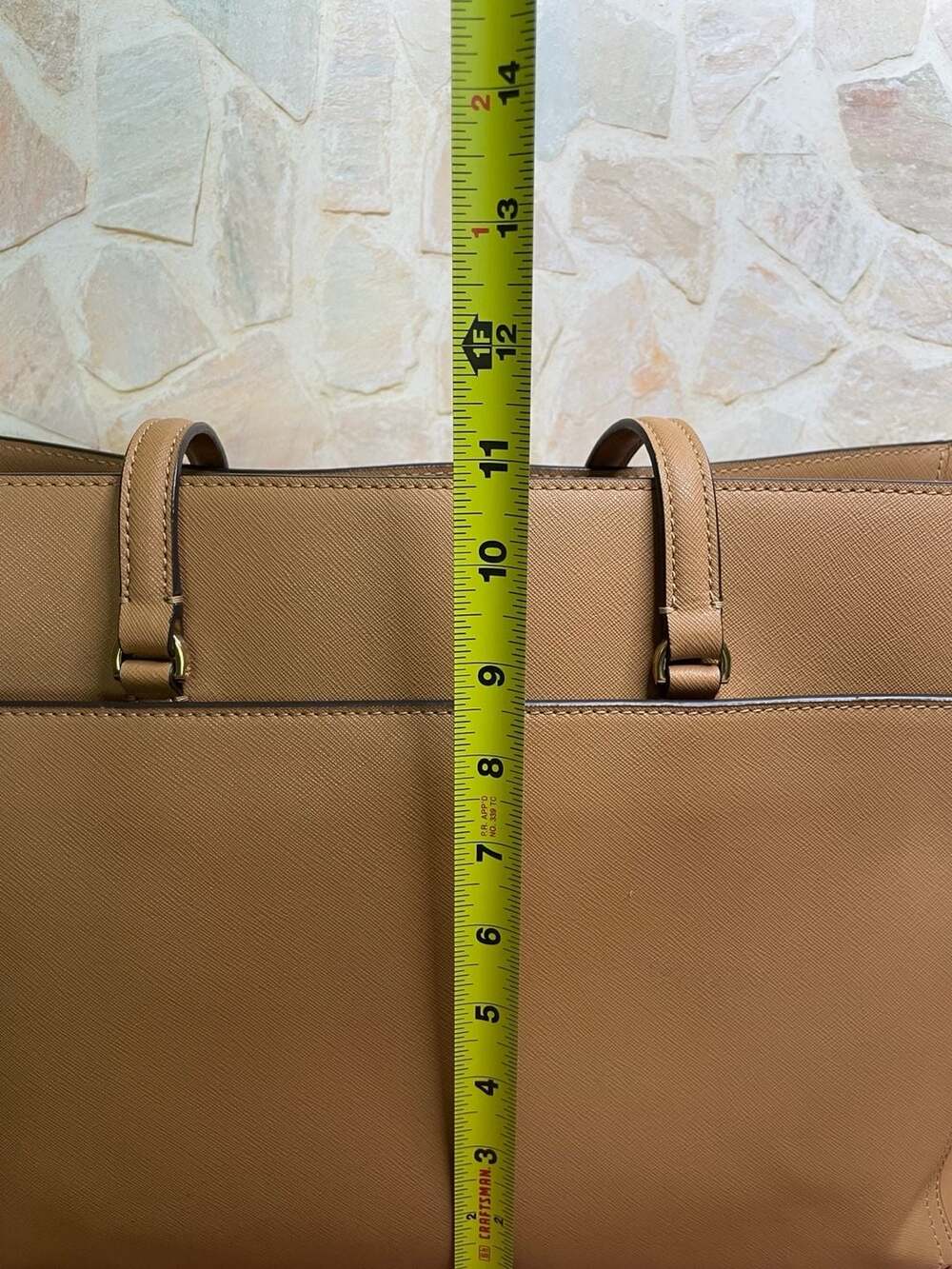 Tory Burch Tan Saffiano Leather Zip Top Tote Bag - Picture 6 of 8